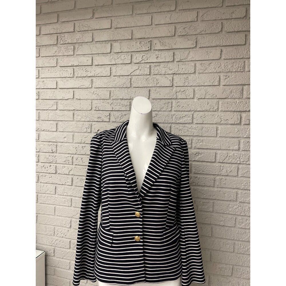 Banana Republic Women Petite Stretch Black & White Striped Blazer Size 10P